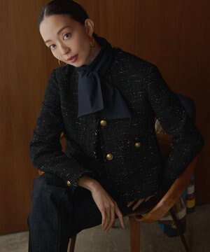  GIOLICAツイード ノーカラー ボタン ジャケット