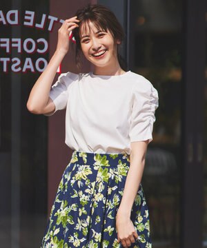 【洗える】シアーサッカーギャザースリーブ カットソー