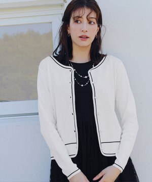  【洗える】配色ラインカーディガン