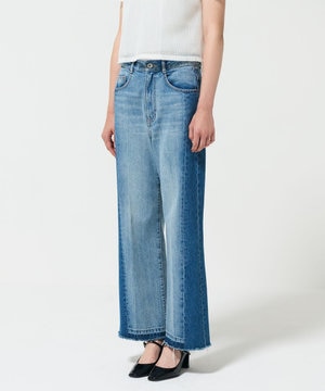  サイド切替フレアデニムパンツ