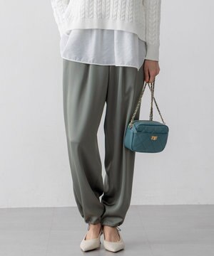  【洗える】ドレープサテン 2WAY ドロスト パンツ