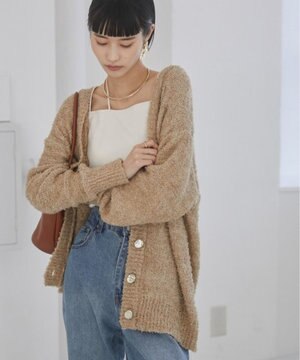  【ANGIE VINTAGE】リボンヤーンVネックニットカーディガン