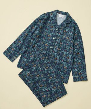  【綿100%】ビエラ微起毛小花柄 長袖開襟パジャマ