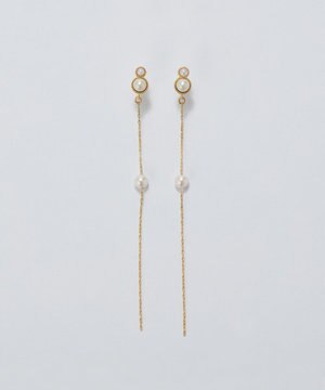  【金属アレルギー対応】ルミナスパールロングセラミックピアス　ゴールド