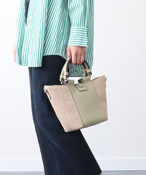  【LORISTELLA】ラフィアコンビレザーハンドバッグ