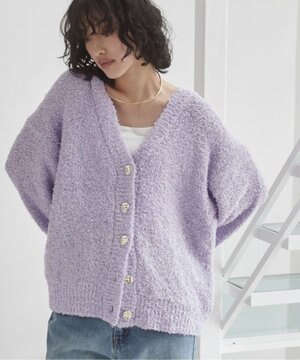  【ANGIE VINTAGE】リボンヤーンVネックニットカーディガン