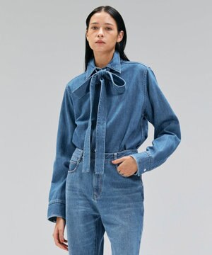  【洗える・BAILA 11月号掲載】MARKEL / ボウタイ付きシャツカラーデニムシャツ