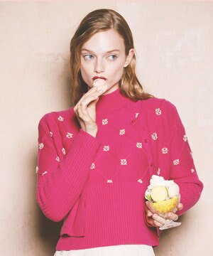  【洗える】PEARL BOUQUET KNIT カーディガン