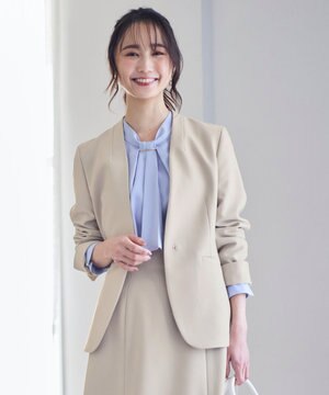  【洗える】褒めらレディノーカラー ジャケット