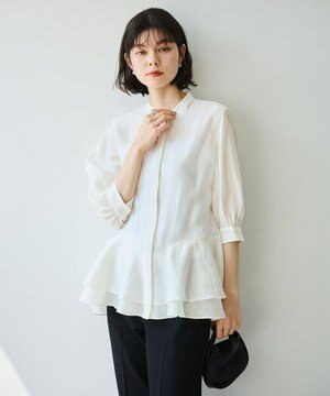 【洗える】ダブルフリルヘムシアーシャツ