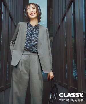  【CLASSY.掲載・30th ANNIVERSARY】5cityプリント バンドカラーブラウス