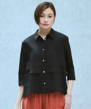 【先行予約】クリアタフタ レイヤードディテール クロップドシャツ
