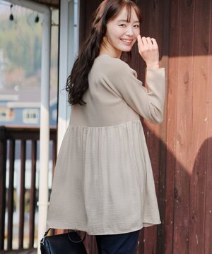  【洗える】ヴィンテージサテンドッキングニットチュニック