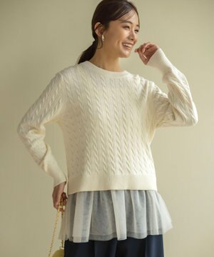 【前後着用可】コットンカシミヤ混2WAYケーブル ニット