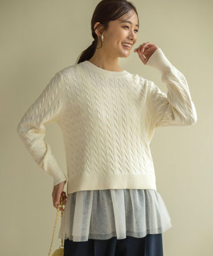 【前後着用可】コットンカシミヤ混2WAYケーブル ニット