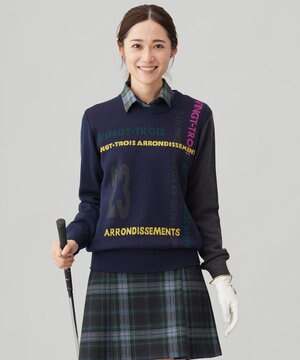  【WOMEN】ロゴチェックジャガード　クルーネック ニット