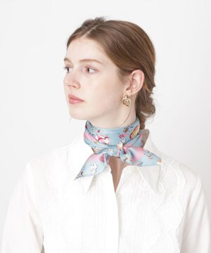  PAUL&JOE ACCESSOIRES(ポール & ジョー) シルクスカーフ 空 オーステルリッツ記念柱 ネコと毛糸 気球 65cm×65cm 手洗いOK