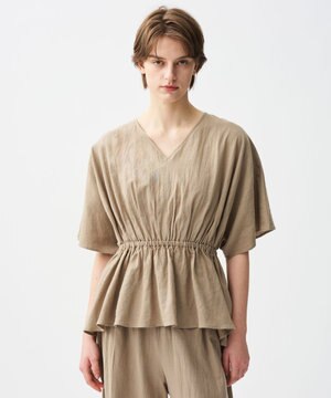 コットンリネンボイル ペプラムブラウス