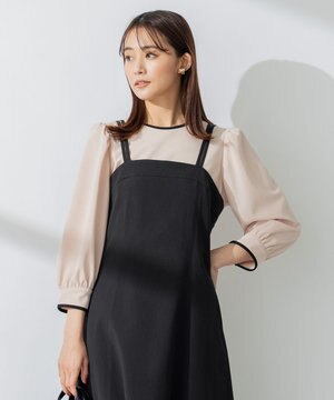  【洗える】バイカラージョーゼットバックリボン ブラウス