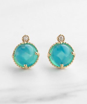 【WEB限定】BLOOMING BUD  K10 シーブルーカルセドニー カボションカット ダイヤモンド ピアス