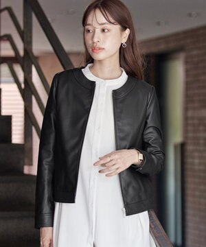 【本革】ノーカラーシープレザージャケット