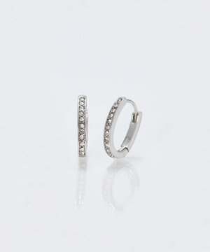  【金属アレルギー対応】ワンタッチライナーオーバルビジューフープピアス　シルバー