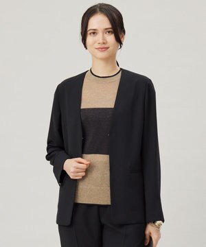  【セットアップ対応・接触冷感・UVケア・洗える】ライトストレッチノーカラー ジャケット