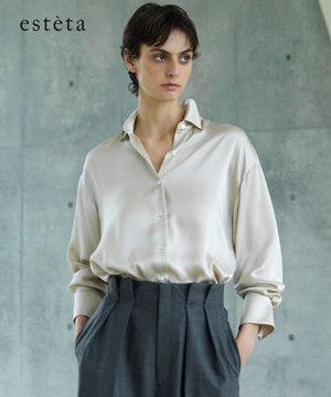  【エステータ】シルクサテン シャツ
