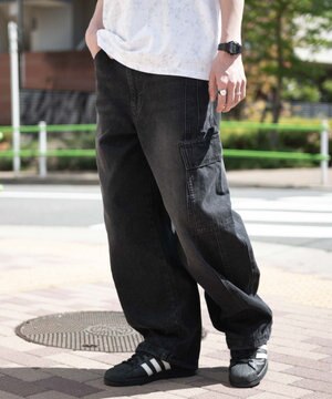  【SMLサイズ展開/ウエスト紐】イージー3Dバレルレッグデニムカーゴパンツ