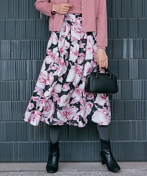 【ウエスト後ろゴム入り】グランフラワープリント スカート