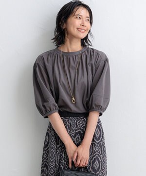  【新色追加/洗える】クリアトリコットジャージー ギャザーデザイン カットソー