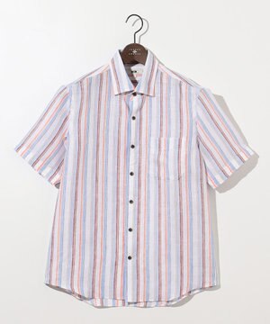  【キングサイズ・麻100％・軽い・涼しい】 モイスチャーリネンストライプシャツ