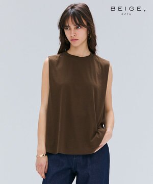 【BEIGE,ecru/WEB限定・洗える】FINE DRY TOUCH / ねじりデザインコットンノースリーブトップス
