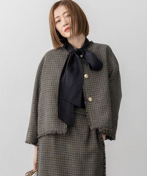 ツイーディーカラーミックス ノーカラー ジャケット