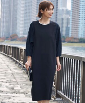  【洗える】パールディティールニット ワンピース