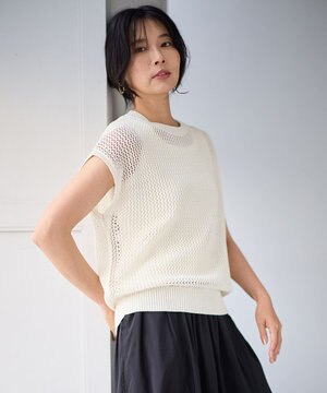  フレンチスリーブメッシュニット