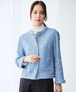  【17号サイズまで展開】ファンシーノットツイードノーカラー ジャケット