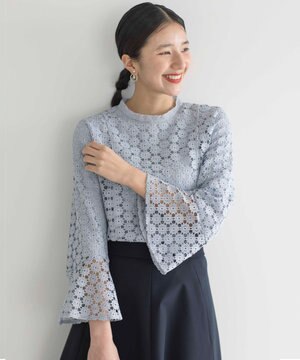  【WEB限定】フラワーレース 袖フレアトップス