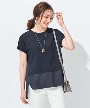  【洗える】ハイツイストコットンアセテート ニットコンビ プルオーバー