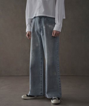  シルバープリントバギーフレアデニム