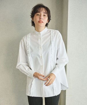 【洗濯機可能/シワになりにくい】パネルフリルシャツ