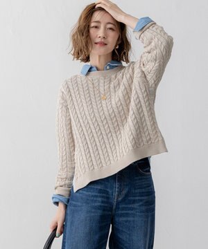  【Oggi3月号掲載/洗える】コットンギマ ケーブル ニット