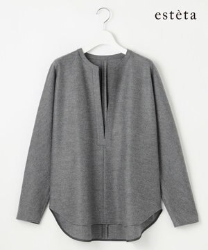  【エステータ】ウールツイルジャージー スリットネック ブラウス
