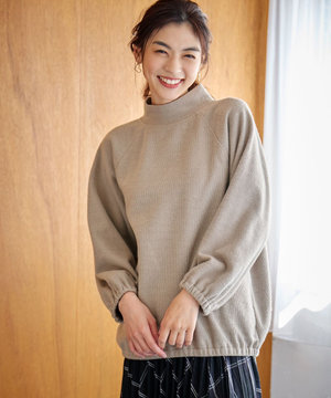 リブ起毛モックネックプルオーバー