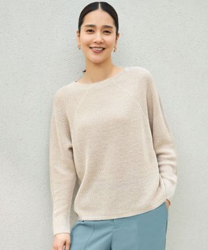  【カタログ掲載・WEB限定カラーあり・洗える】リネンミドルゲージボートネック ニット