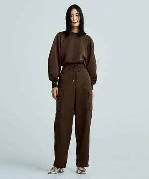  【洗濯機洗い可】サテン イージーカーゴパンツ（uncrave WHITE）