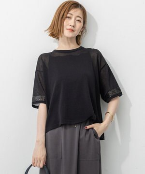 【洗える】スパンコールシアー ニットT