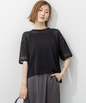 【洗える】スパンコールシアー ニットT