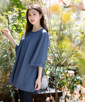  【洗える】レイヤードスリーブシフォンチュニック
