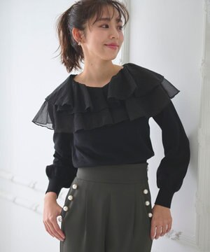  【洗える】ラッフルコンビ ニット